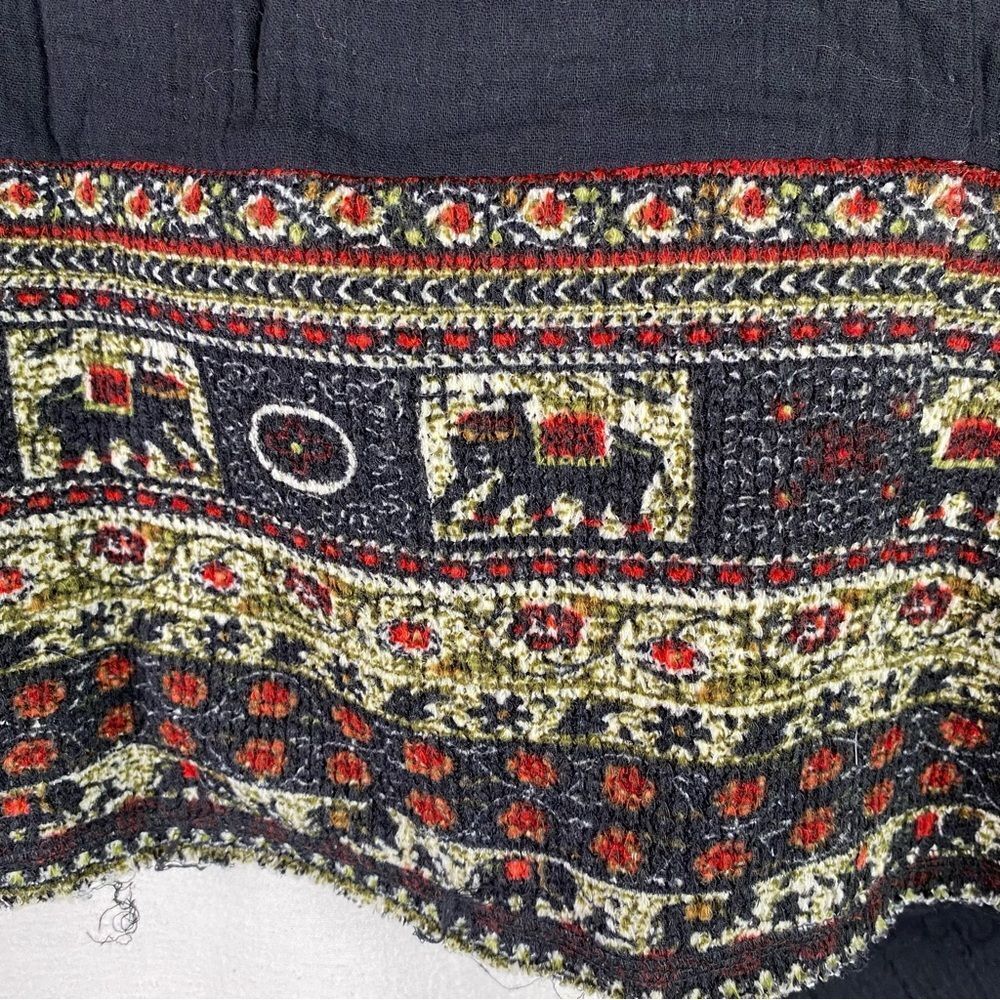 Anama Black Red Open Waterfall Draped Front Gauze Embroidered Elephant Boho S - Picture 5 of 8